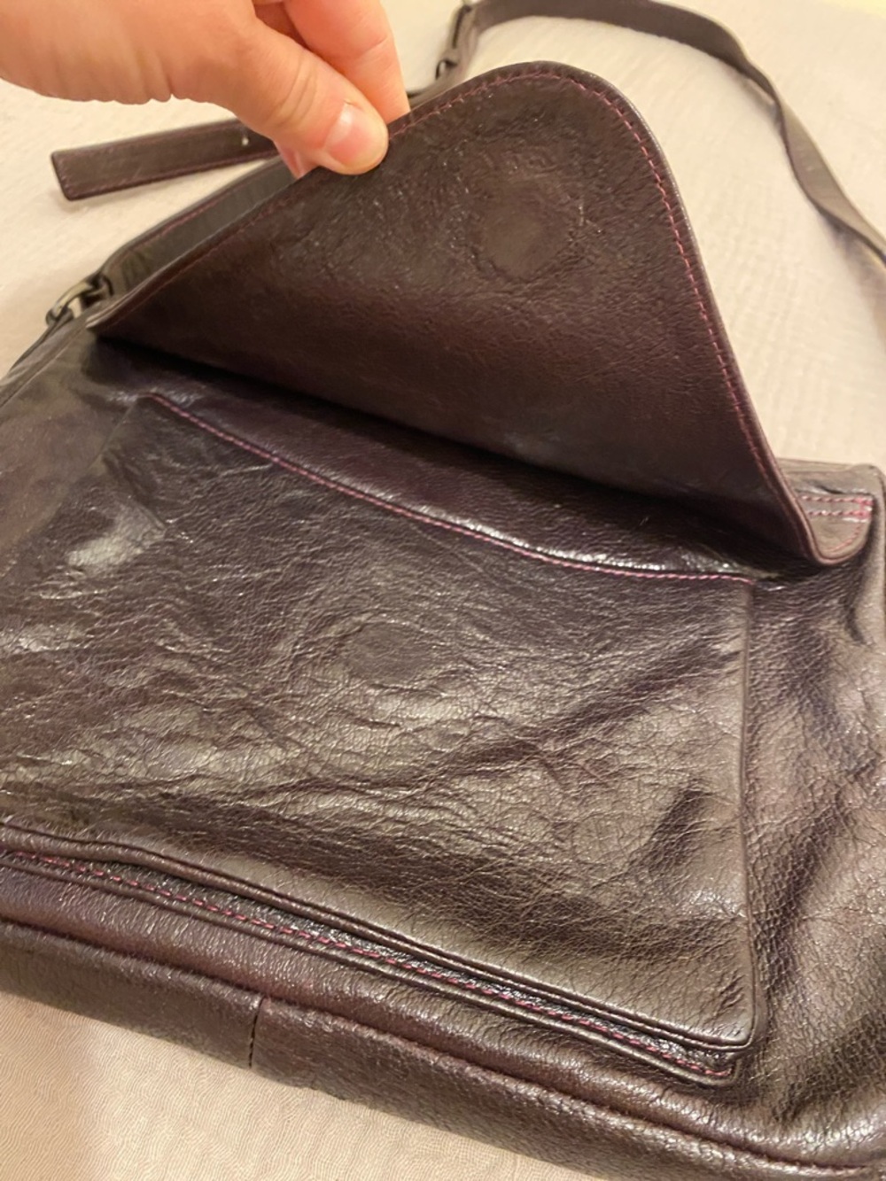 LAUREN MERKIN Classic Dark Brown Leather Crossbody Bag -  Women's Shoulder Bag - Picture 6 of 11